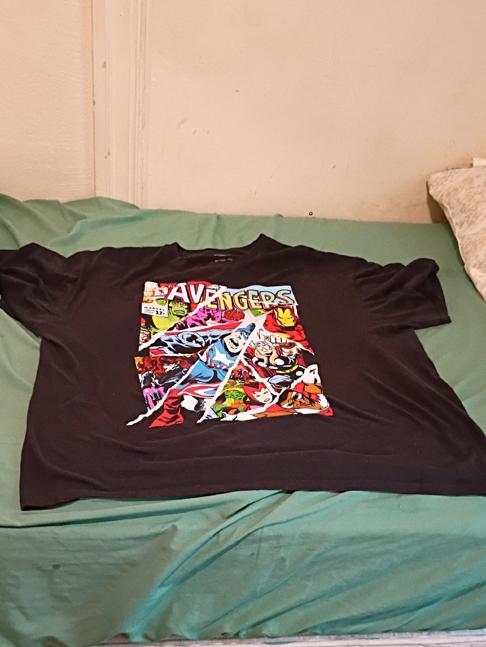 Marvel Black Tee with Multicolor Comic Print